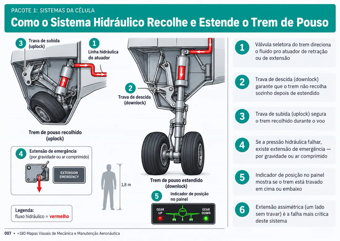 Mapa 007: Como o Sistema Hidráulico Recolhe e Estende o Trem de Pouso