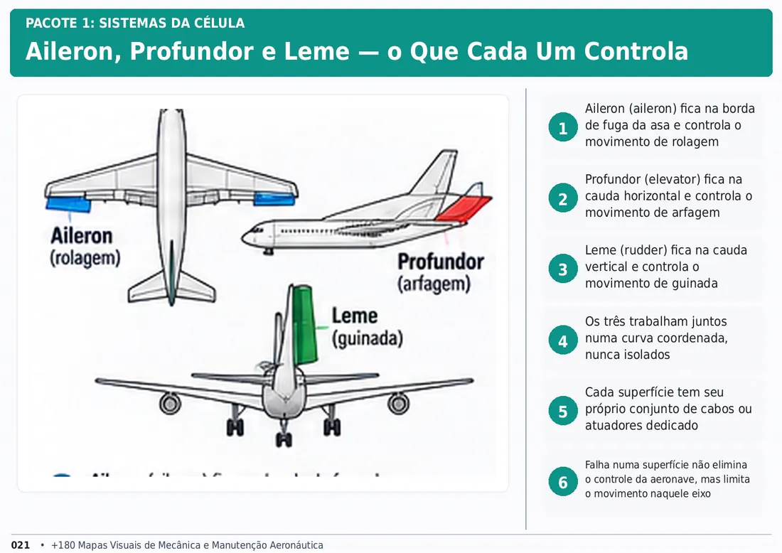 Mapa 021: Aileron, Profundor e Leme — o Que Cada Um Controla
