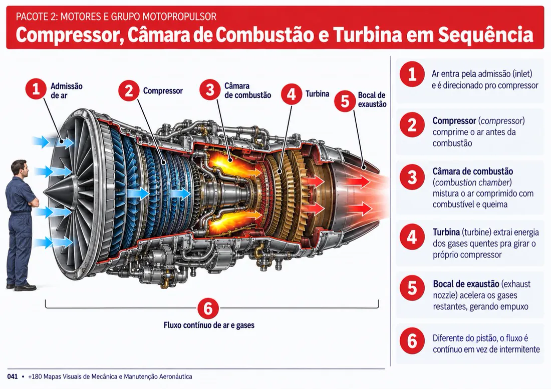 Mapa 041: Compressor, Câmara de Combustão e Turbina em Sequência
