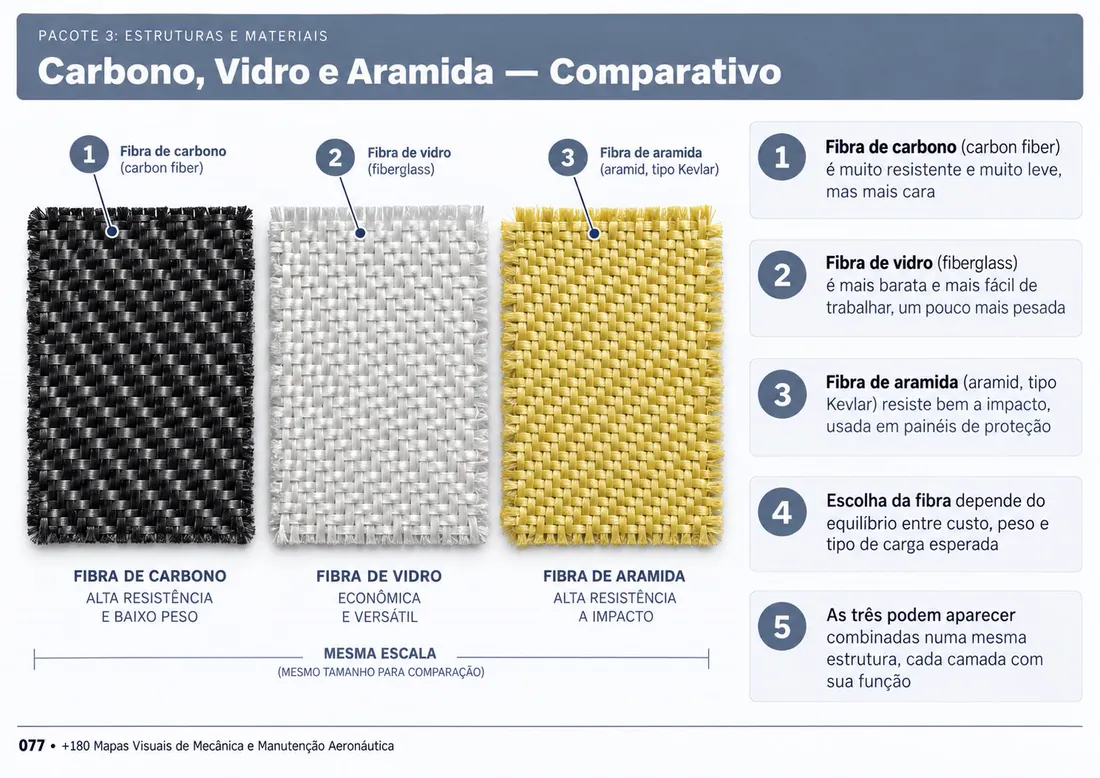 Mapa 077: Carbono, Vidro e Aramida — Comparativo